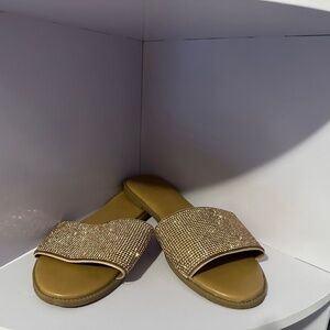 Call it Spring - champagne rhinestone slip on sandals